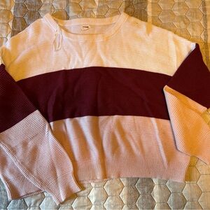 Pink, white and burgundy crop sweater